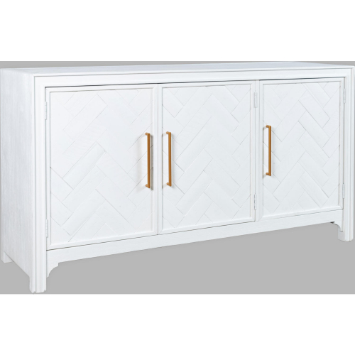 Gramercy 60" 3 Door Chevron Accent Cabinet in Brushed Blanc White